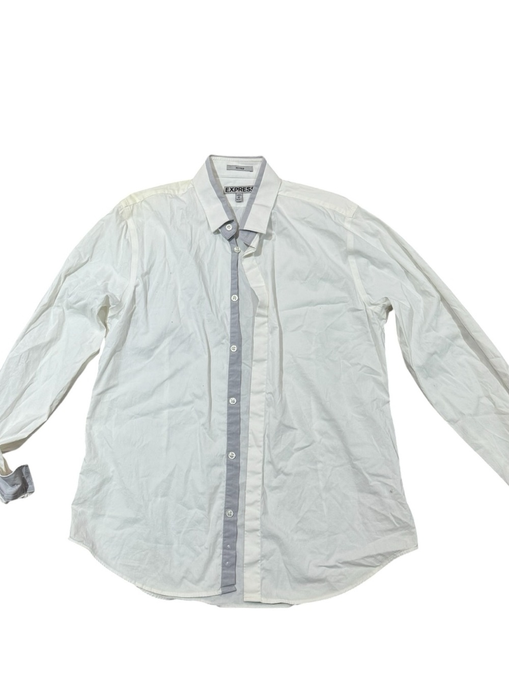 Express Men’s White Button-Down Shirt with Gray Trim size m